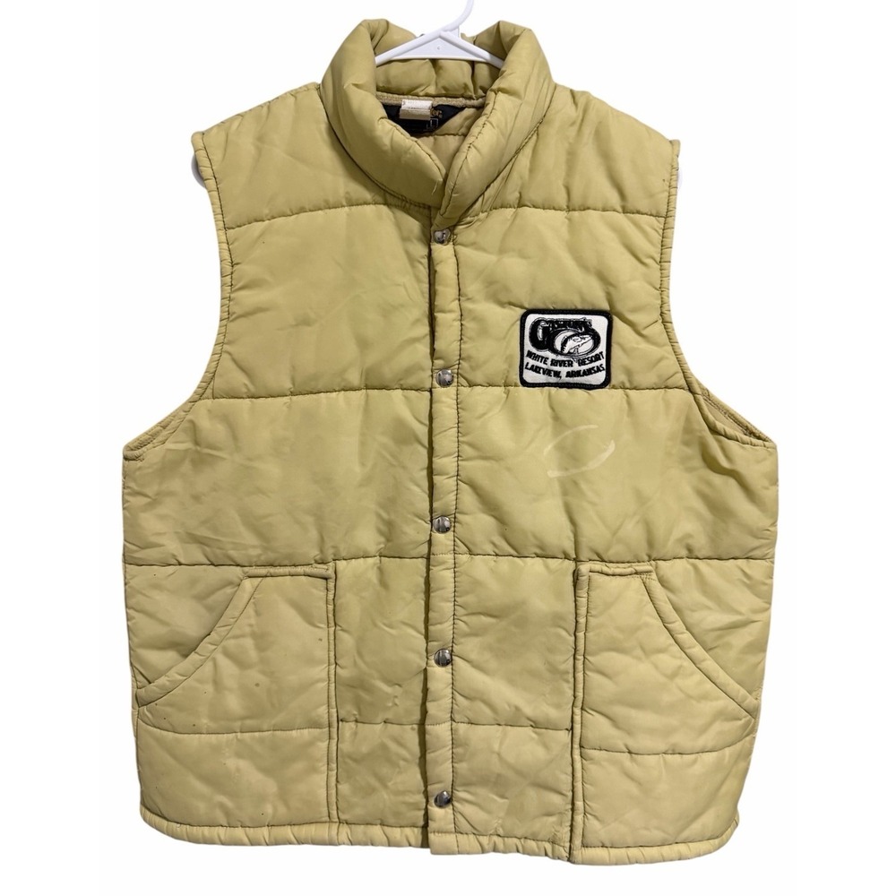 Vintage Puffer Vest White River Resort Lakeview, Arkansas Patch Tan Men's Large